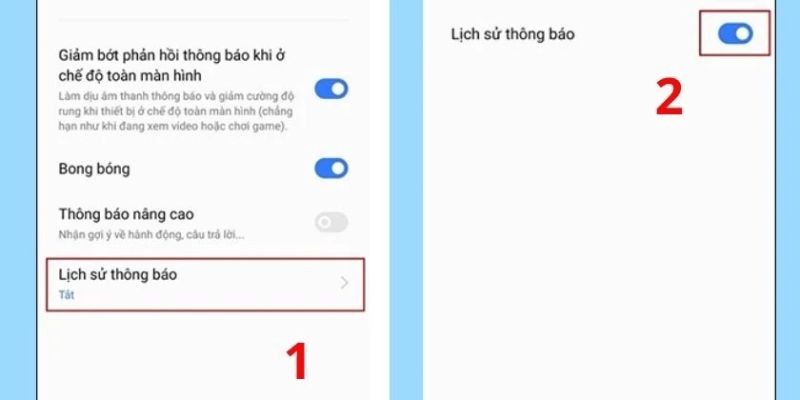 Cần kích hoạt tính năng Lịch sử thông báo để xem tin nhắn