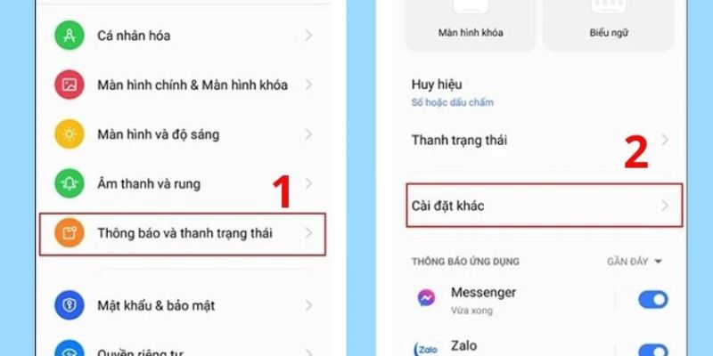 Tiến hành chọn Cài đặt khác trong phần Thông báo