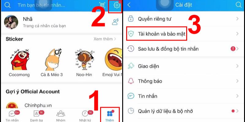 Truy cập Tài khoản và bảo mật để bắt đầu quá trình