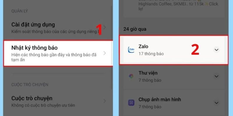 Vào nhật ký thông báo để xem nội dung tin nhắn bị thu hồi