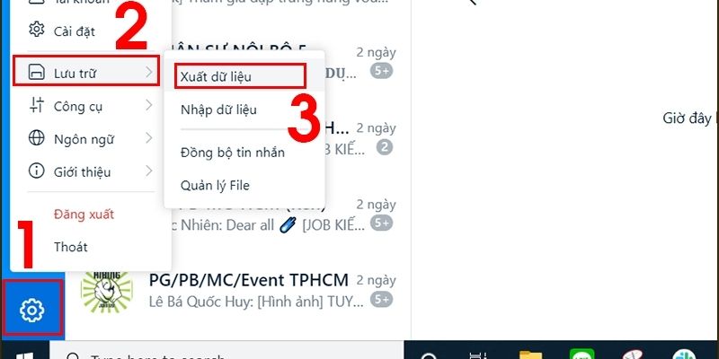 Xuất dữ liệu để lưu tin nhắn Zalo trên PC